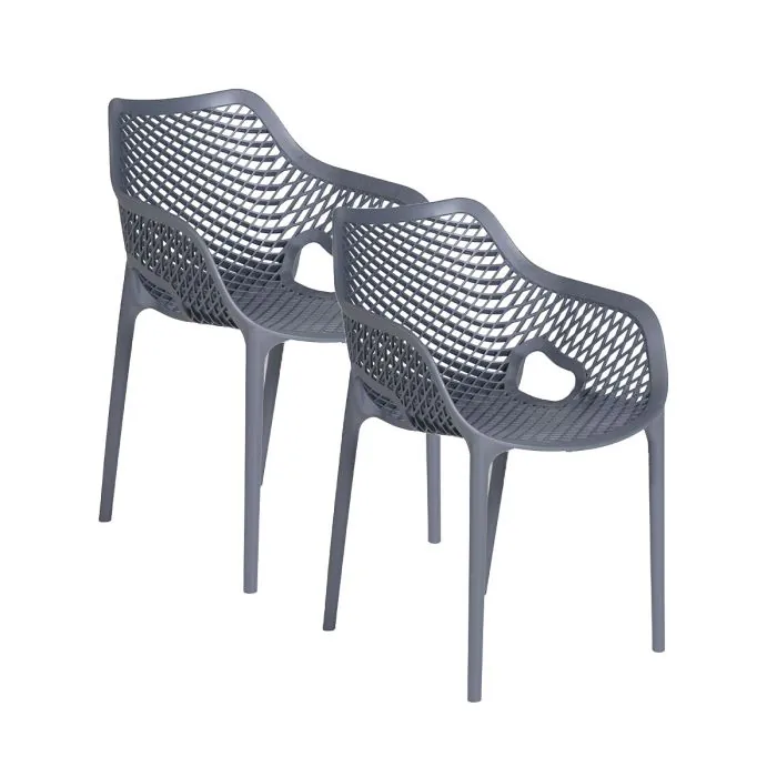 Air XL design kunststof tuinstoel donker grijs - set 2 stuks