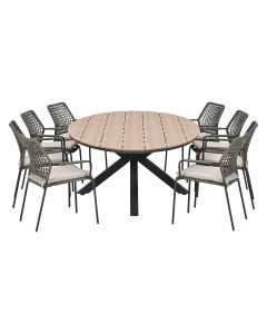 Natas tuinset grijs 9-delig - Tulli tuintafel ovaal 280x140 cm