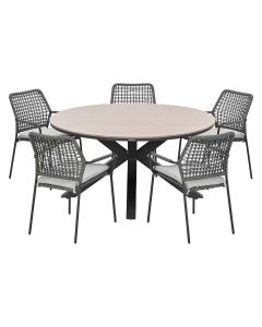 Natas tuinset grijs 6-delig - Tulli tuintafel light teak look Ø148 cm