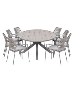 Natas tuinset 9-delig taupe - Tulli tuintafel 280x140 cm - light teak vironwood