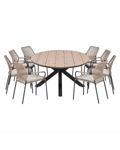 Natas tuinset sand 9-delig - Tulli tuintafel ovaal 280x140 cm