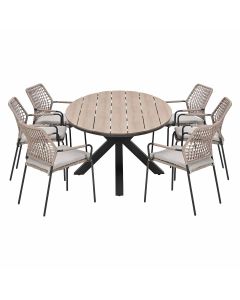 Natas tuinset sand 7-delig - Tulli tuintafel ovaal 220x115 cm