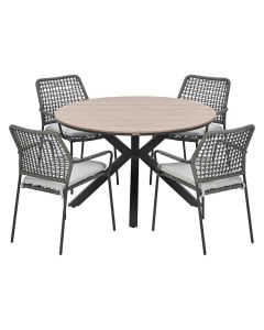 Natas tuinset grijs 5-delig - Tulli tuintafel light teak look Ø122 cm