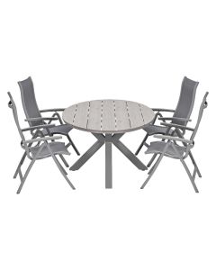 Hilly tuinset 5-delig taupe verstelbaar - Tulli tuintafel 180x115 cm - light teak vironwood