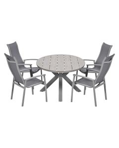 Hilly tuinset 5-delig taupe - Tulli tuintafel 180x115 cm - light teak vironwood