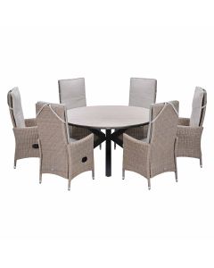 Collin tuinset 7-delig - Tulli tuintafel Ø148x75 cm light teak vironwood