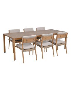 Lily tuinset 7-delig light teak look - Kasper tuintafel 220x93 cm