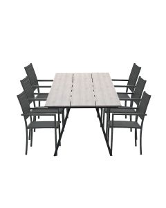 Moon tuinset 7-delig donker grijs - Braga tuintafel 220x100 cm - light teak look