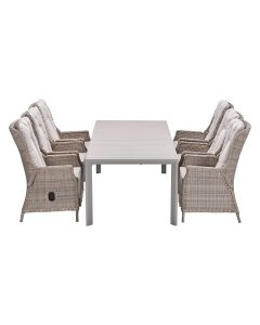 Marbella verstelbare tuinset 7-delig vintage willow - Penang uitschuifbare tuintafel