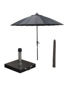 Manilla stokparasol Ø250 cm - donker grijs incl 40 kg Cosmo parasolvoet en parasolhoes