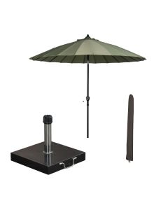 Manilla stokparasol Ø250 cm - olijf incl 40 kg Cosmo parasolvoet en parasolhoes