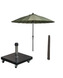 Manilla stokparasol Ø250 cm - olijf incl 40 kg Eureka parasolvoet en parasolhoes