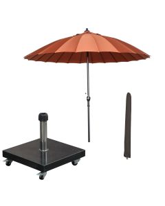 Manilla stokparasol Ø250 cm - koper incl 40 kg Eureka parasolvoet en parasolhoes