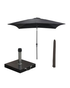Lotus stokparasol 250x250 cm - zwart incl 40 kg Cosmo parasolvoet en parasolhoes