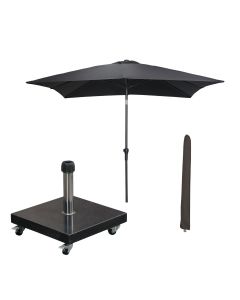 Lotus stokparasol 250x250 cm - zwart incl 40 kg Eureka parasolvoet en parasolhoes