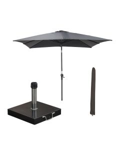 Lotus stokparasol 250x250 cm donker grijs incl 40 kg Cosmo parasolvoet en parasolhoes
