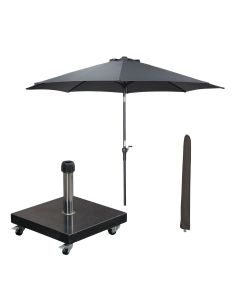 Lotus stokparasol 250x250 cm donker grijs incl 40 kg Eureka parasolvoet en parasolhoes