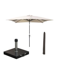 Lotus stokparasol 250x250 cm - ecru incl 40 kg Cosmo parasolvoet en parasolhoes
