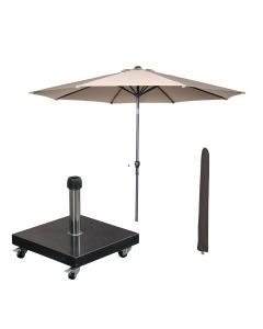 Lotus stokparasol 250x250 cm - ecru incl 40 kg Eureka parasolvoet en parasolhoes