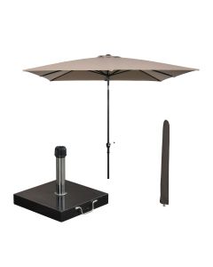 Lotus stokparasol 250x250 cm - taupe incl 40 kg Cosmo parasolvoet en parasolhoes