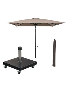 Lotus stokparasol 250x250 cm - taupe incl 40 kg Eureka parasolvoet en parasolhoes