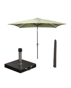Lotus stokparasol 250x250 cm - olijf incl 40 kg Cosmo parasolvoet en parasolhoes