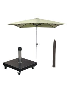 Lotus stokparasol 250x250 cm - olijf incl 40 kg Eureka parasolvoet en parasolhoes