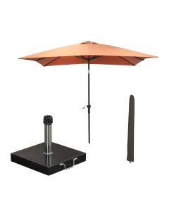 Lotus stokparasol 250x250 cm - koper incl 40 kg Cosmo parasolvoet en parasolhoes