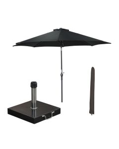 Lotus stokparasol Ø300 cm - zwart incl 40 kg Cosmo parasolvoet en parasolhoes