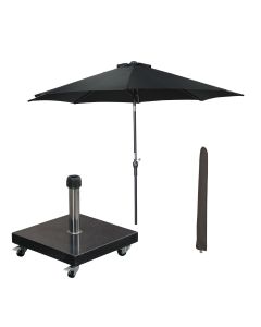 Lotus stokparasol Ø300 cm - zwart incl 40 kg Eureka parasolvoet en parasolhoes