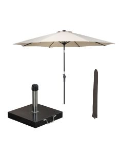 Lotus stokparasol Ø300 cm - ecru incl 40 kg Cosmo parasolvoet en parasolhoes