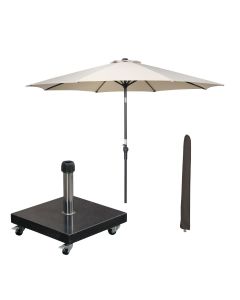 Lotus stokparasol Ø300 cm - ecru incl 40 kg Eureka parasolvoet en parasolhoes
