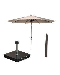 Lotus stokparasol Ø300 cm - taupe incl 40 kg Cosmo parasolvoet en parasolhoes