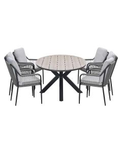 Stevie tuinset 7-delig taupe - Tulli tuintafel 220x115xH75 cm - light teak vironwood