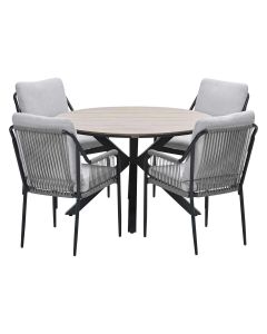 Stevie tuinset 5-delig taupe - Tulli tuintafel Ø122x75 cm - light teak vironwood