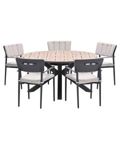 Dane tuinset 6-delig - Tulli tuintafel Ø148x75 cm - light teak vironwood