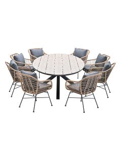 Lucas tuinset 9-delig bruin - Tulli tuintafel ovaal 280x140 cm light teak look