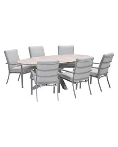 Senja tuinset 7-delig valley sand - Tulli tuintafel 220x115 cm - light teak vironwood