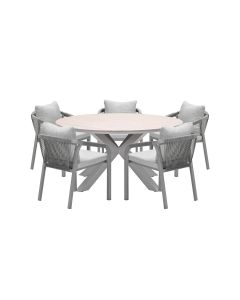 Tarera tuinset 6-delig dakar sand - Tulli tuintafel Ø148x75 cm - light teak vironwood