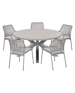 Natas tuinset 6-delig taupe - Tulli tuintafel Ø148x75 cm - light teak vironwood