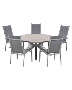 Hilly tuinset 6-delig taupe - Tulli tuintafel Ø148x75 cm - light teak vironwood