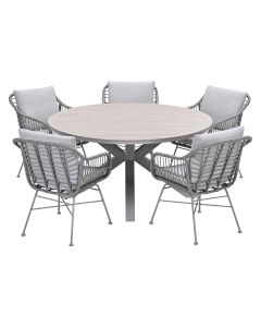 Lucas tuinset 6-delig valley sand - Tulli tuintafel Ø148x75 cm - light teak vironwood