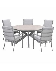 Senja tuinset 6-delig valley sand - Tulli tuintafel Ø148x75 cm - light teak vironwood