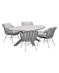 Lucas tuinset 5-delig valley sand - Tulli tuintafel 180x115 cm - light teak vironwood