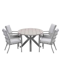 Senja tuinset 5-delig valley sand - Tulli tuintafel 180x115 cm - light teak vironwood