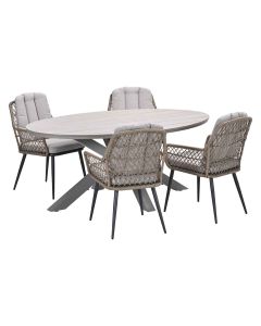 Kalibo tuinset 5-delig - Tulli tuintafel 180x115 cm - light teak vironwood