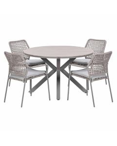 Natas tuinset 5-delig taupe - Tulli tuintafel Ø122x75 cm - light teak vironwood
