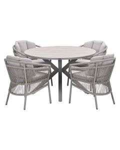 Sorong tuinset 5-delig - Tulli tuintafel Ø122x75 cm - light teak vironwood