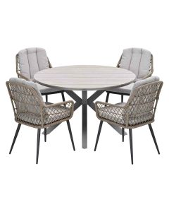 Kalibo tuinset 5-delig - Tulli tuintafel Ø122x75 cm light teak vironwood