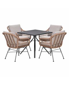 Lucas tuinset bruin 5-delig - Rimini tuintafel 80x80 cm